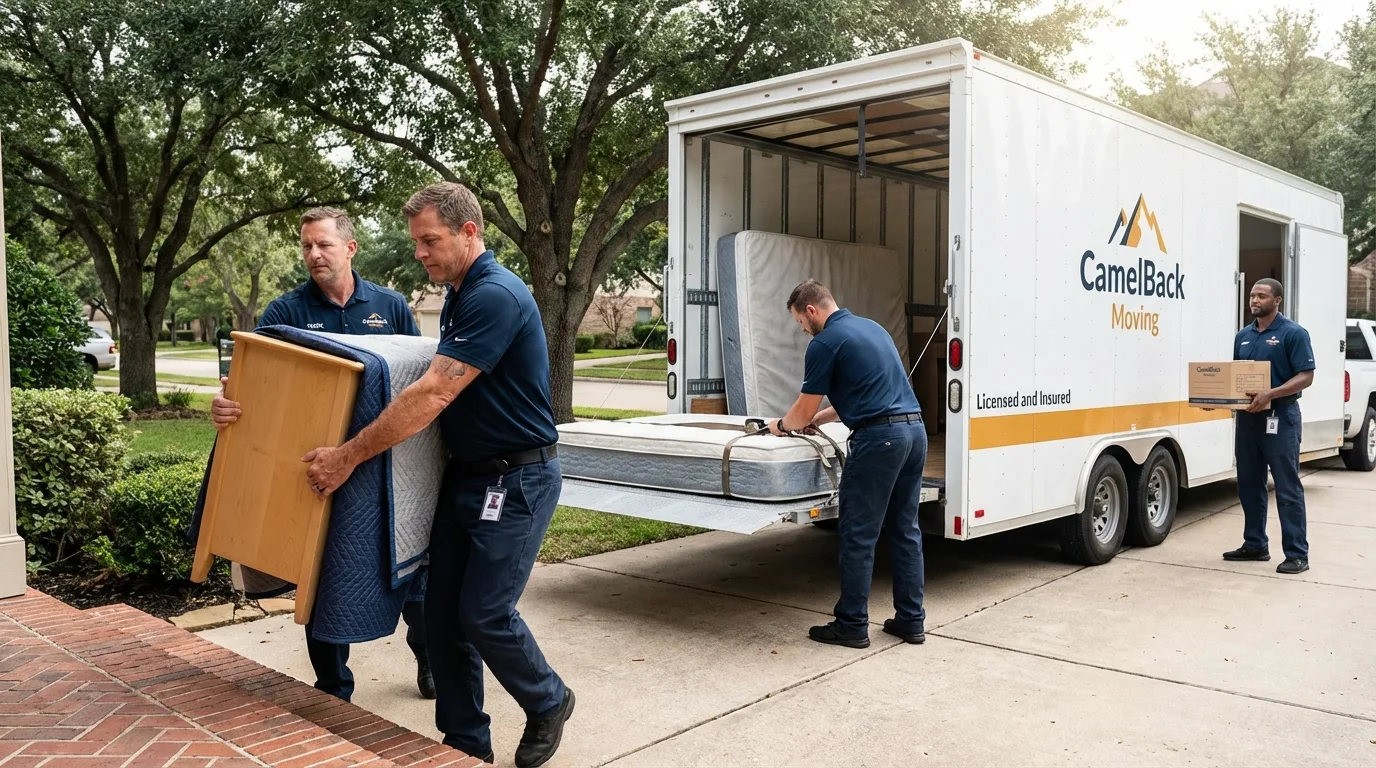 Crew loading residential truck for cross-state move from Floyd, VA
