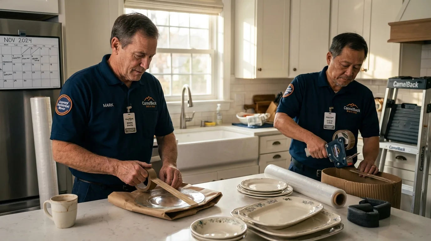 Professional crew packing kitchen dishware in Floyd, VA